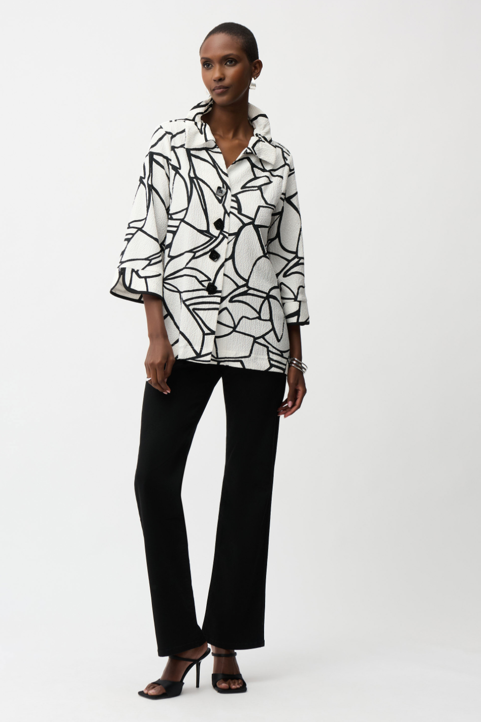 Joseph Ribkoff Seersucker Abstract Print Trapeze Jacket 