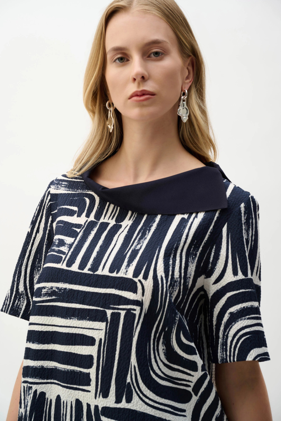 Joseph Ribkoff Seersucker & Georgette Abstract Print Top 