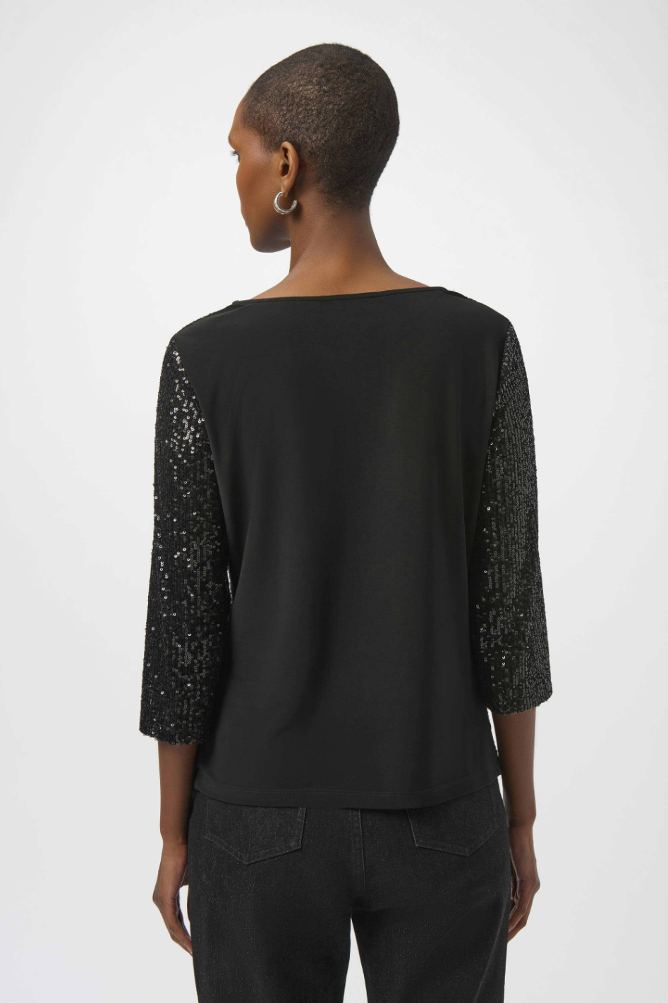Joseph Ribkoff Sequined Knit and Silky Knit Straight Top in Black