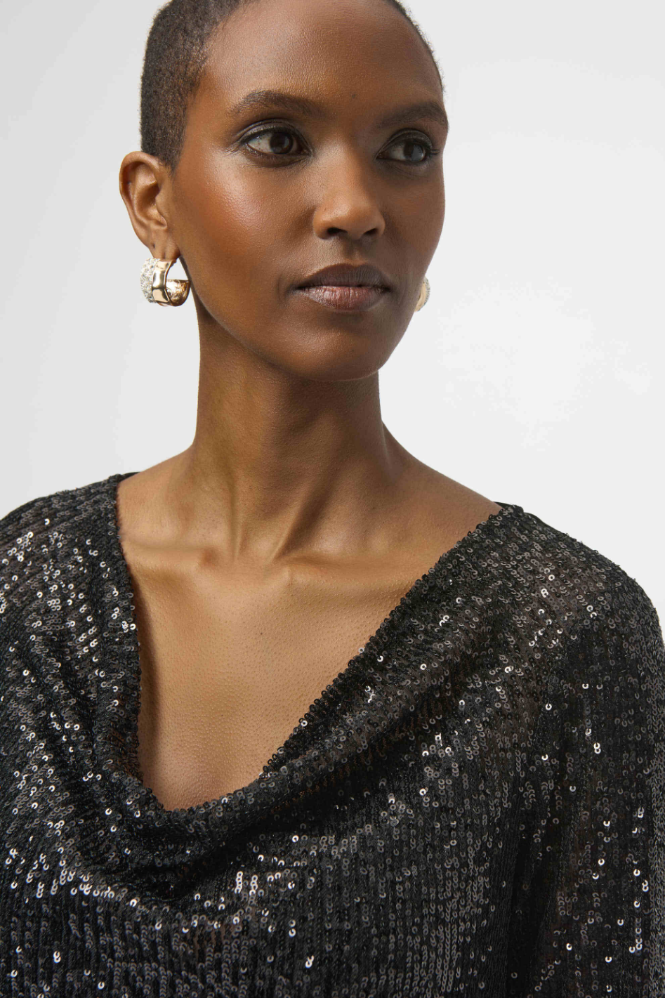 Joseph Ribkoff Sequined Knit and Silky Knit Straight Top in Black