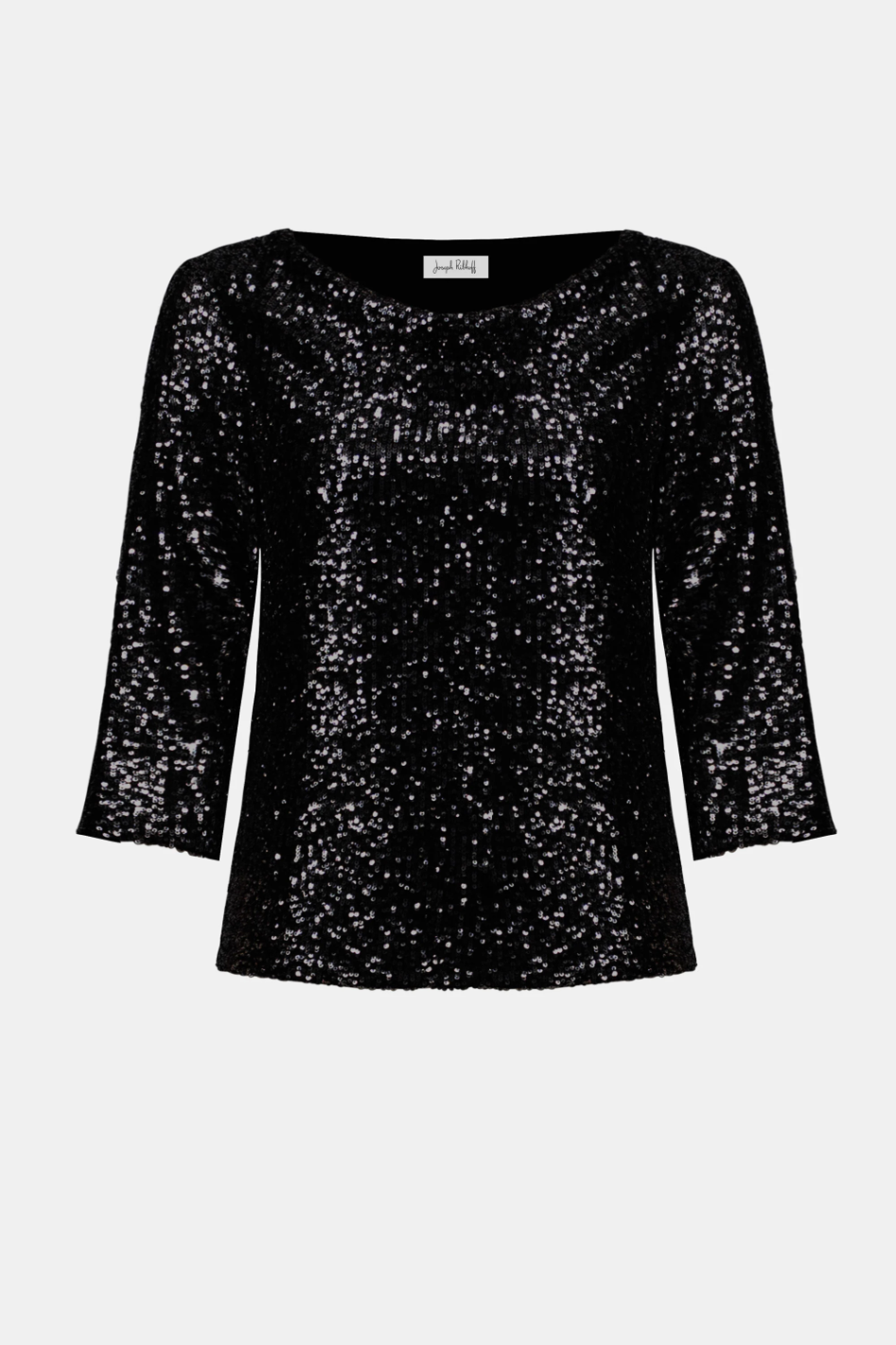 Joseph Ribkoff Sequined Knit and Silky Knit Straight Top in Black