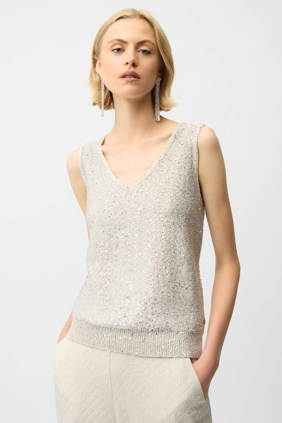 Joseph Ribkoff Sequins Yarn V-Neck Camisole 