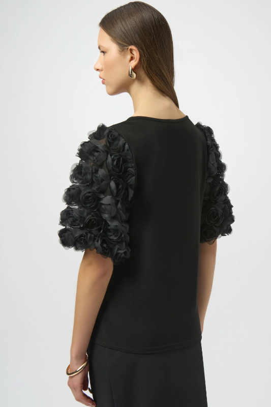 Joseph Ribkoff Silky Knit Top With Rosette Embroidered Sleeves | 254064