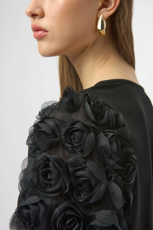 Joseph Ribkoff Silky Knit Top With Rosette Embroidered Sleeves | 254064