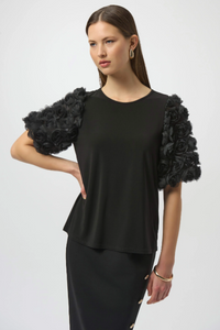 Joseph Ribkoff Silky Knit Top With Rosette Embroidered Sleeves | 254064