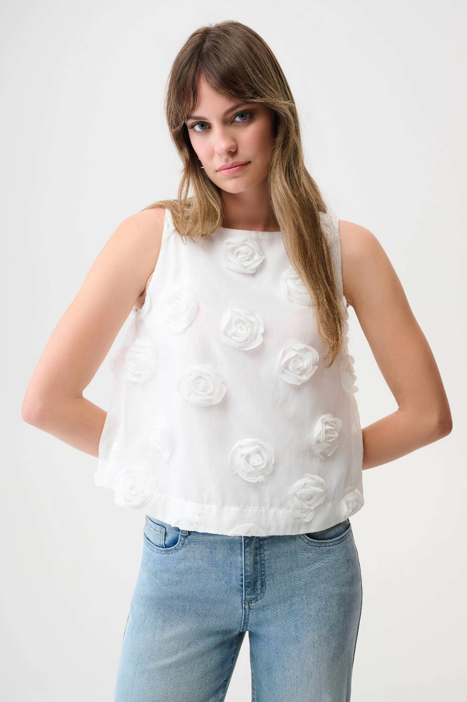Joseph Ribkoff Sleeveless Top With 3D Floral Embroidery
