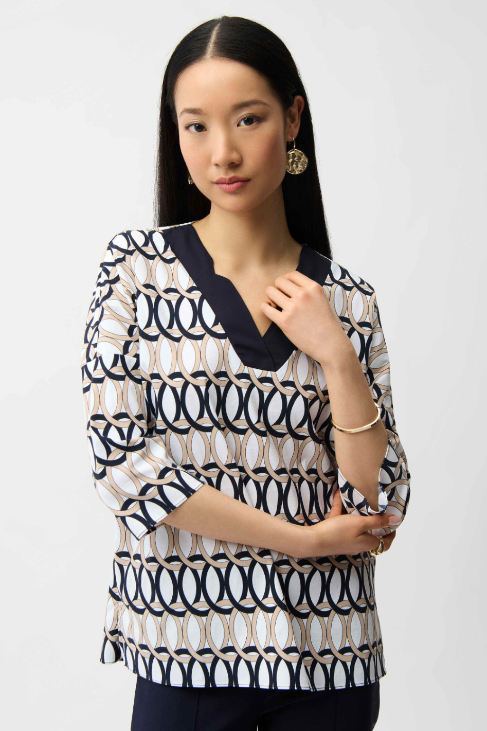 Joseph Ribkoff Stretch Poplin Geometric Print Tunic