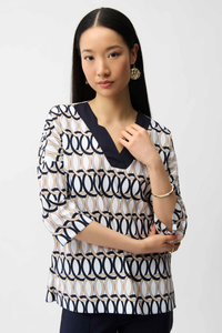 Joseph Ribkoff Stretch Poplin Geometric Print Tunic | Vanilla/Multi | 261203