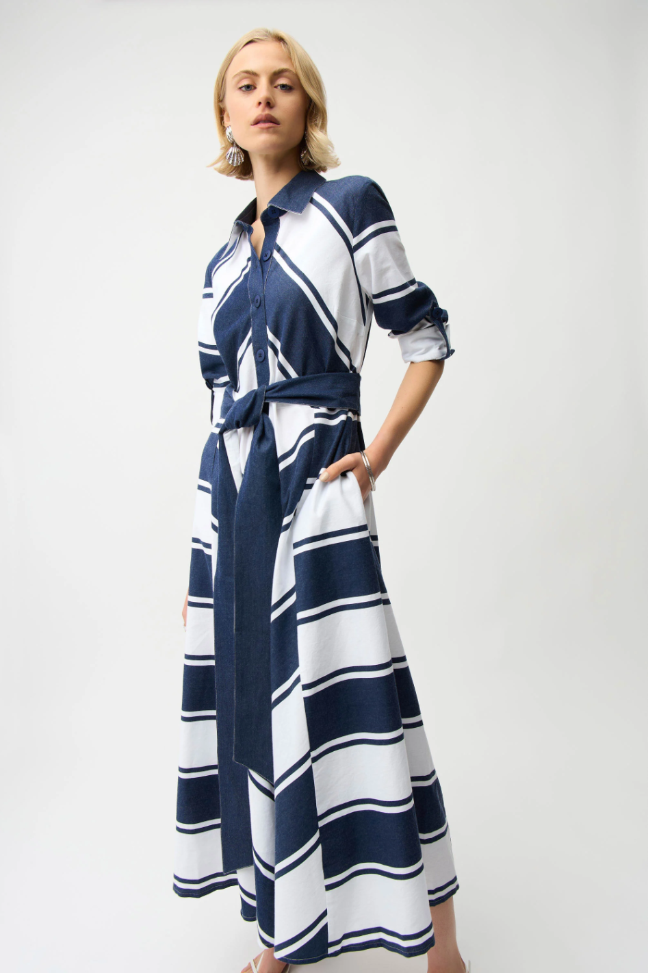 Joseph Ribkoff Cotton Stripe Shirt Dress