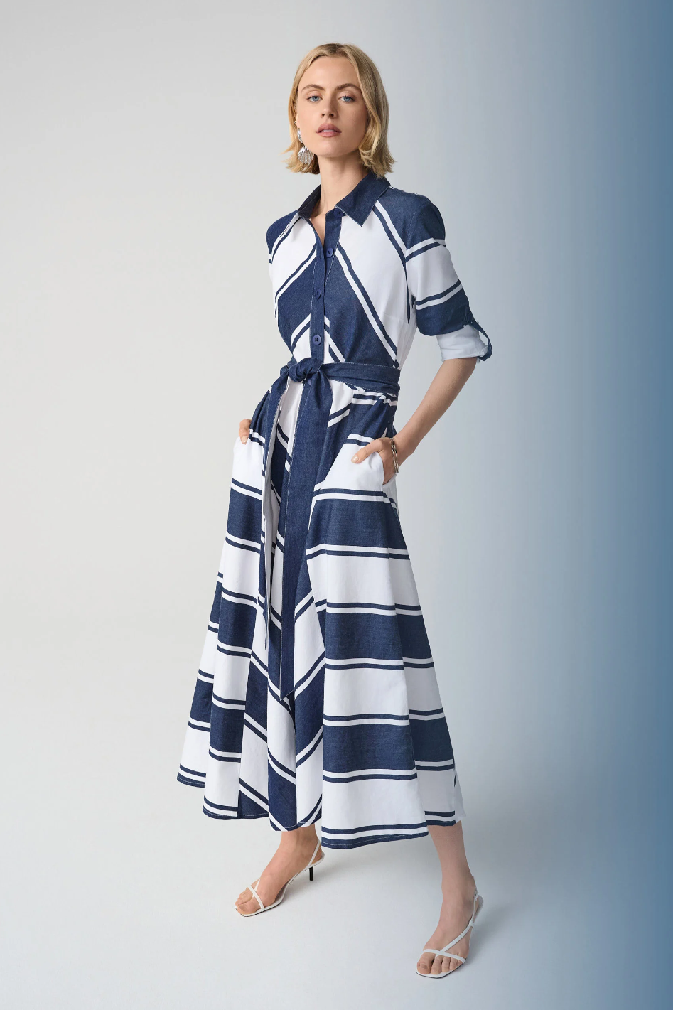 Joseph Ribkoff Cotton Stripe Shirt Dress