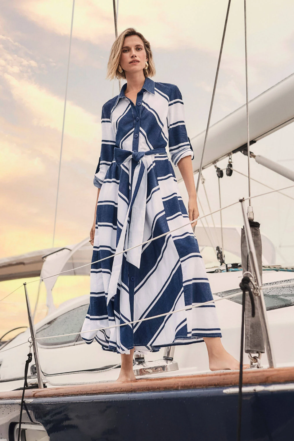 Joseph Ribkoff Cotton Stripe Shirt Dress