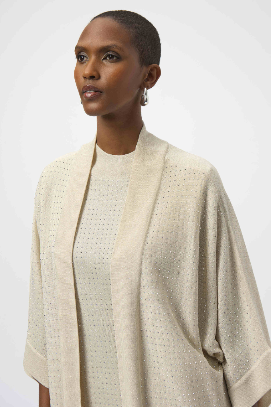 Joseph Ribkoff Sweater Knit Cover-Up with Iron-On Detail | Birch/Silver | 254937