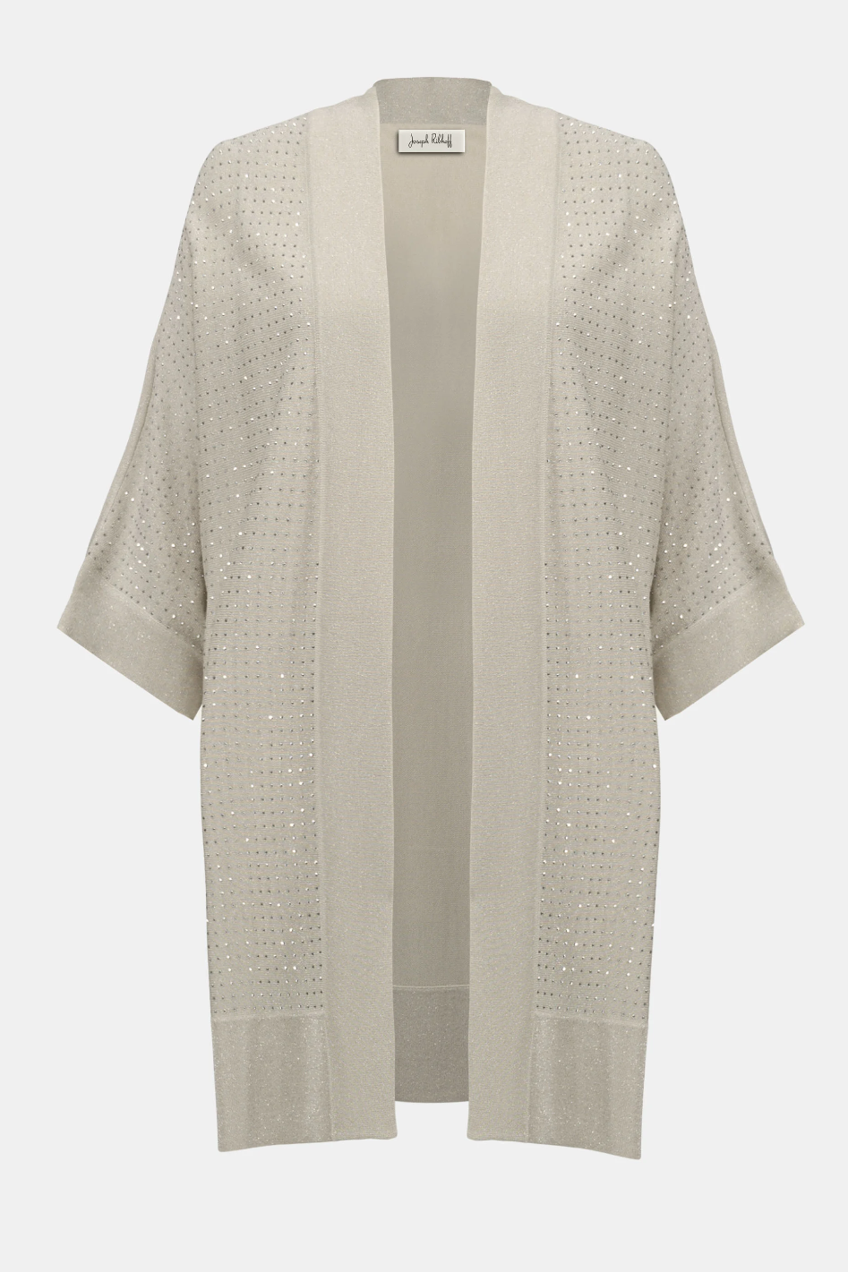 Joseph Ribkoff Sweater Knit Cover-Up with Iron-On Detail | Birch/Silver | 254937