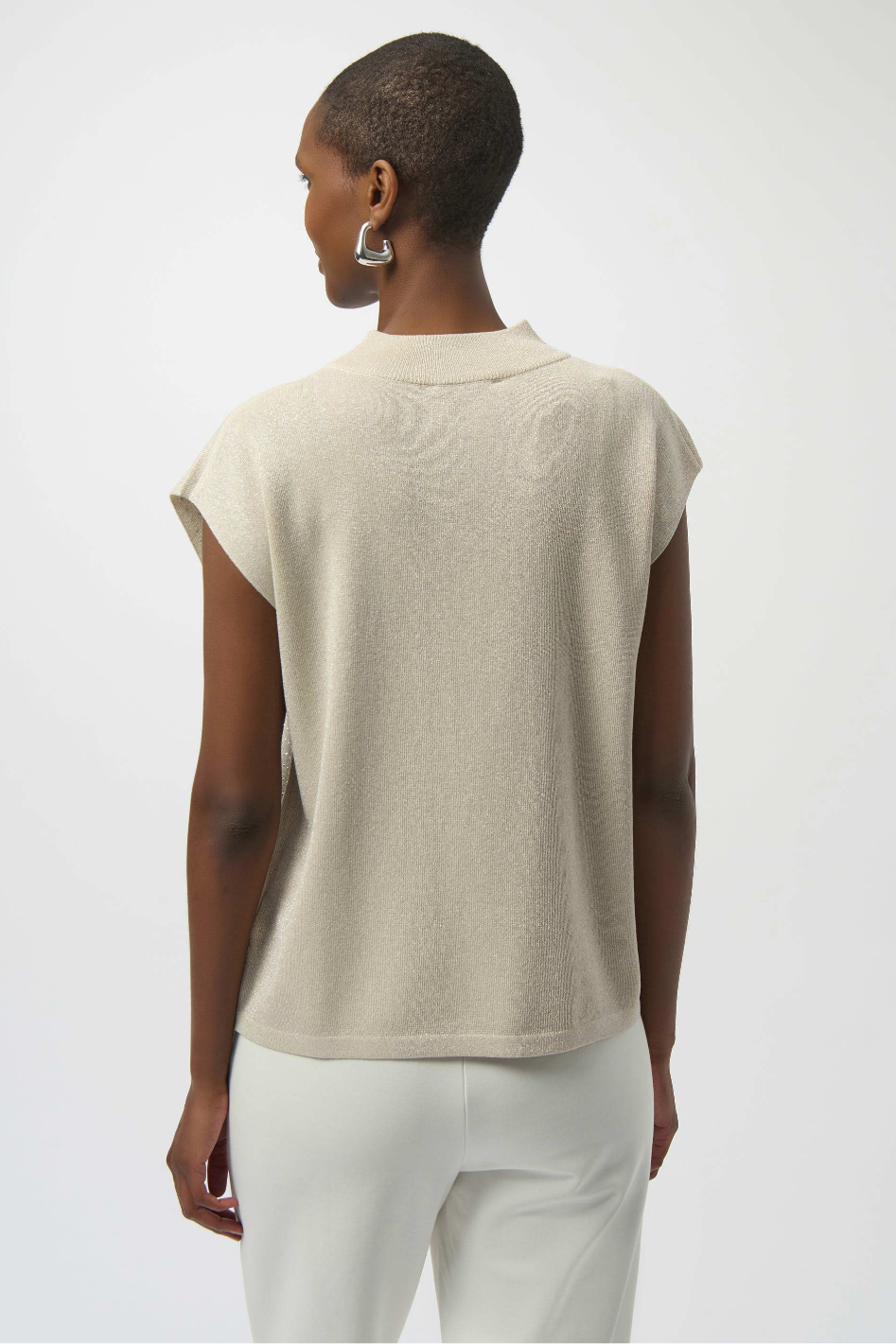 Joseph Ribkoff Sweater Knit Sleeveless Pullover with Iron-On Detail | Birch/Silver | 254935