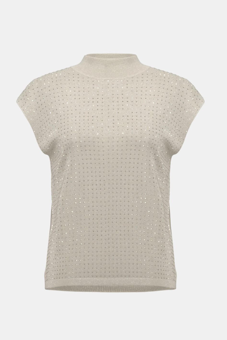 Joseph Ribkoff Sweater Knit Sleeveless Pullover with Iron-On Detail | Birch/Silver | 254935