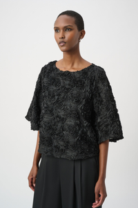 Joseph Ribkoff Textured Floral Boxy Top | Black | 264179