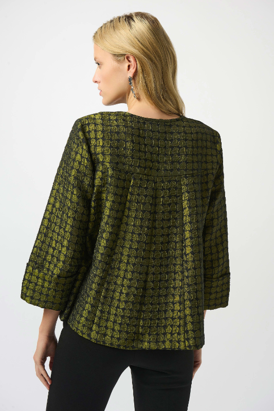 Joseph Ribkoff Textured Dot Jacquard Swing Jacket | Black/Green | 253125