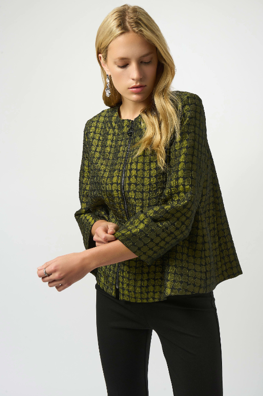 Joseph Ribkoff Textured Dot Jacquard Swing Jacket | Black/Green | 253125