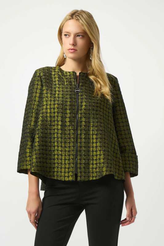 Joseph Ribkoff Textured Dot Jacquard Swing Jacket | Black/Green | 253125