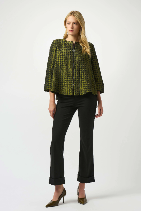 Joseph Ribkoff Textured Dot Jacquard Swing Jacket | Black/Green | 253125