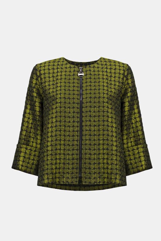 Joseph Ribkoff Textured Dot Jacquard Swing Jacket | Black/Green | 253125