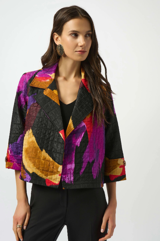 Joseph Ribkoff Textured Jacquard Abstract Print Boxy Blazer