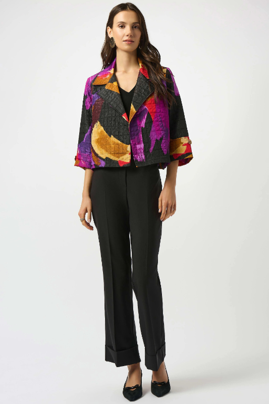 Joseph Ribkoff Textured Jacquard Abstract Print Boxy Blazer