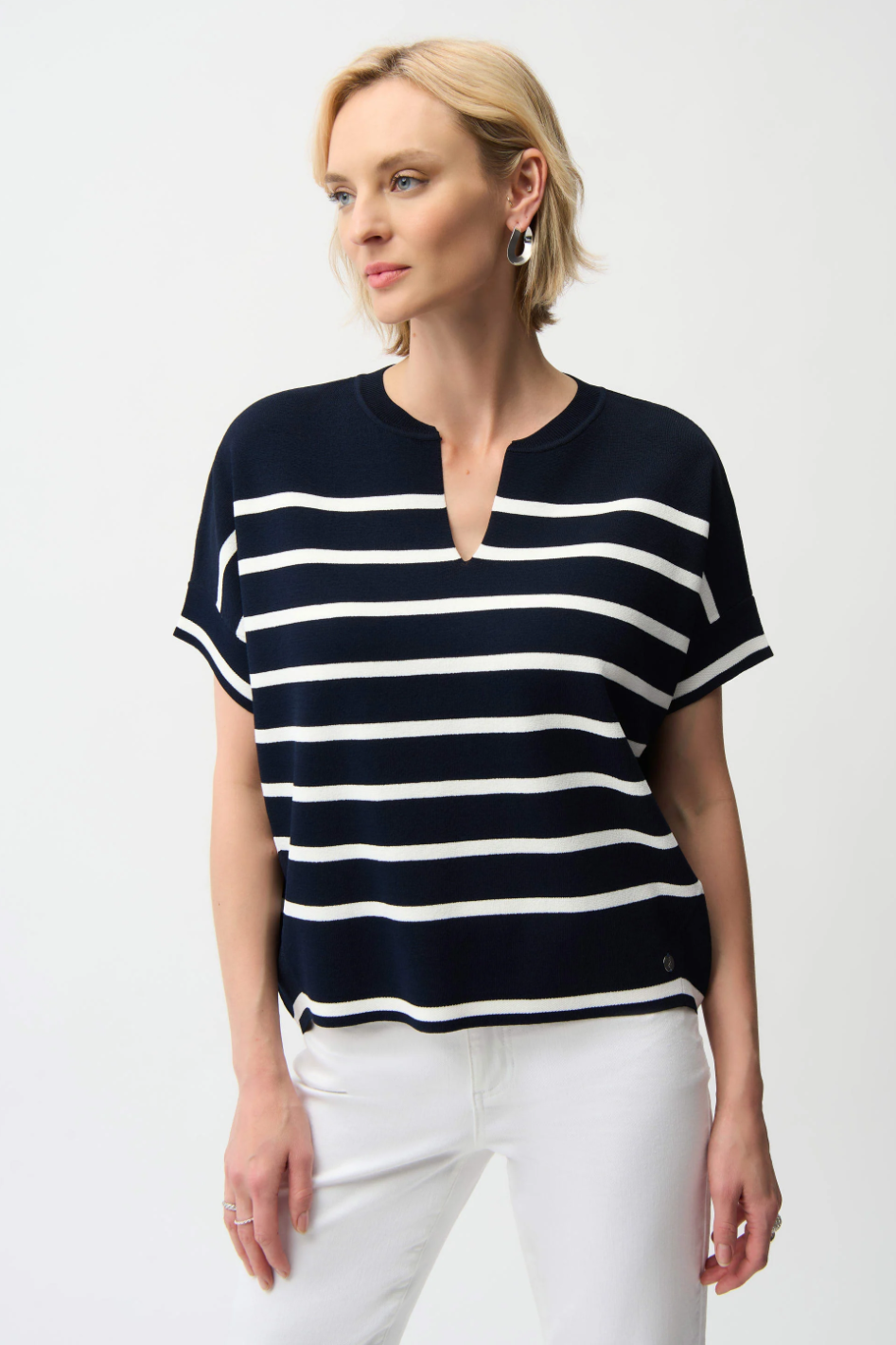 Joseph Ribkoff Viscose Blend Stripe Sweater | Midnight Blue/Vanilla | 261921