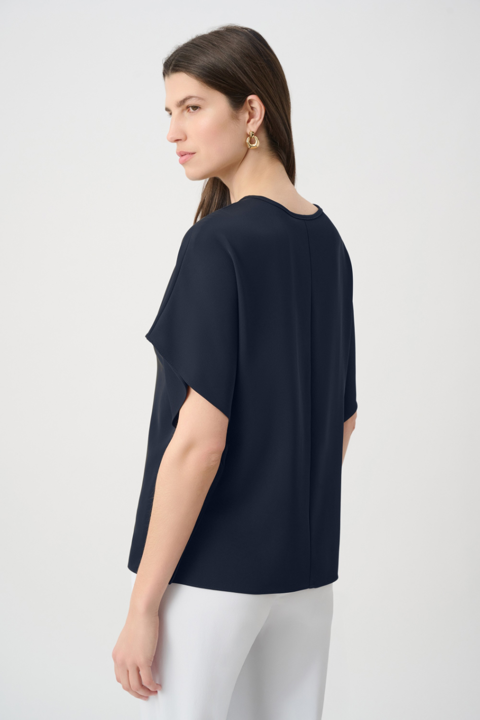 Joseph Ribkoff Woven Twill Poncho Top With Keyhole in Midnight Blue
