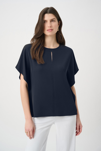 Joseph Ribkoff Woven Twill Poncho Top With Keyhole | Midnight Blue | 261117
