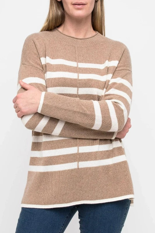 Jump Stripe Pullover in Mouse and White