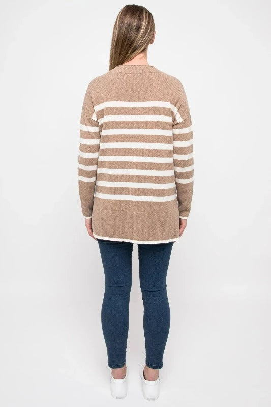 Jump Stripe Pullover in Mouse and White