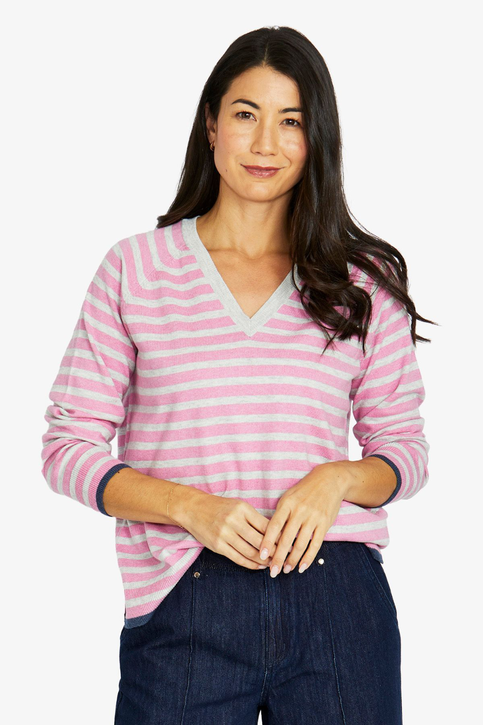 Jump Duo Stripe V Neck in Rose and Grey