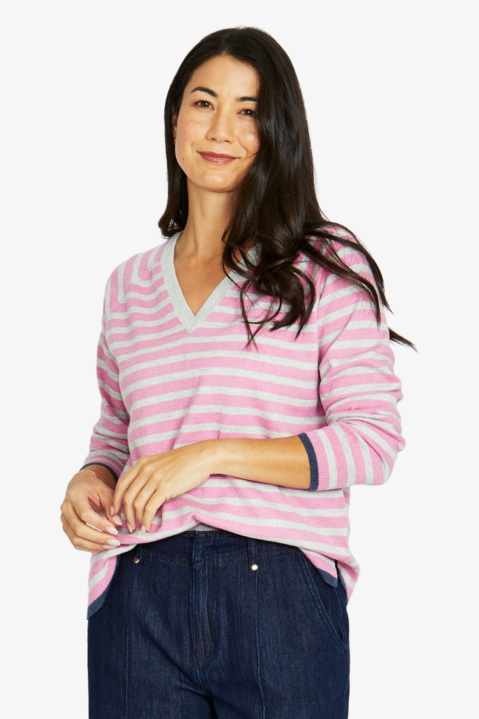 Jump Duo Stripe V Neck in Rose and Grey