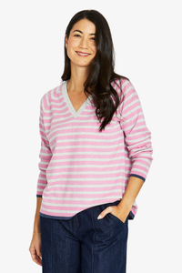 Jump Duo Stripe V Neck | Rose/Grey | 60611071A