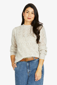 Jump Pointelle Scallop Pullover | Pearl | 60611016A