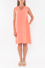 Load image into Gallery viewer, Jump Ruffle V Neck Linen Dress in Melon
