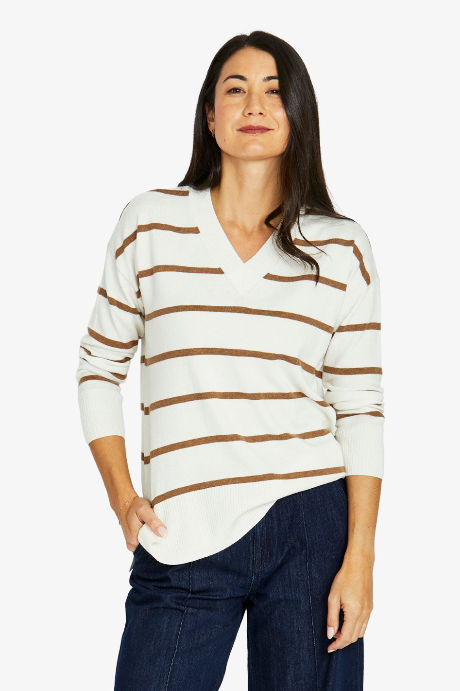 Jump Stripe V Neck Pullover 