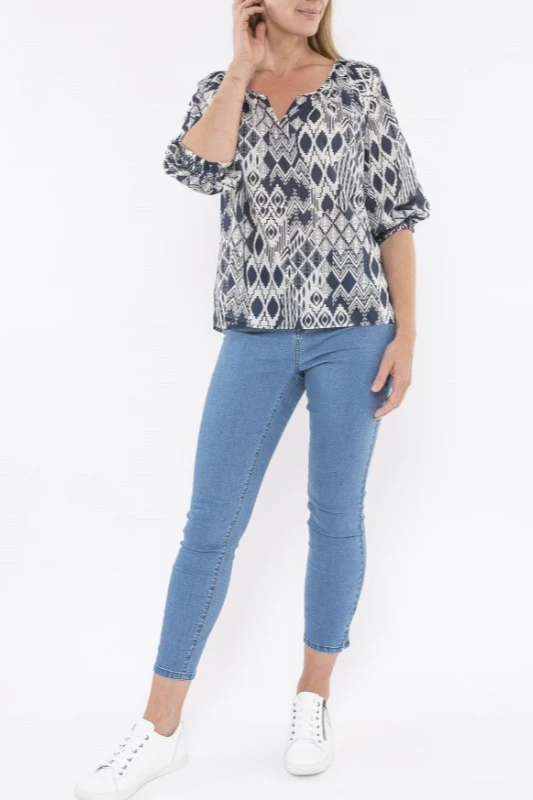 Jump Tribal Print Top | Indigo