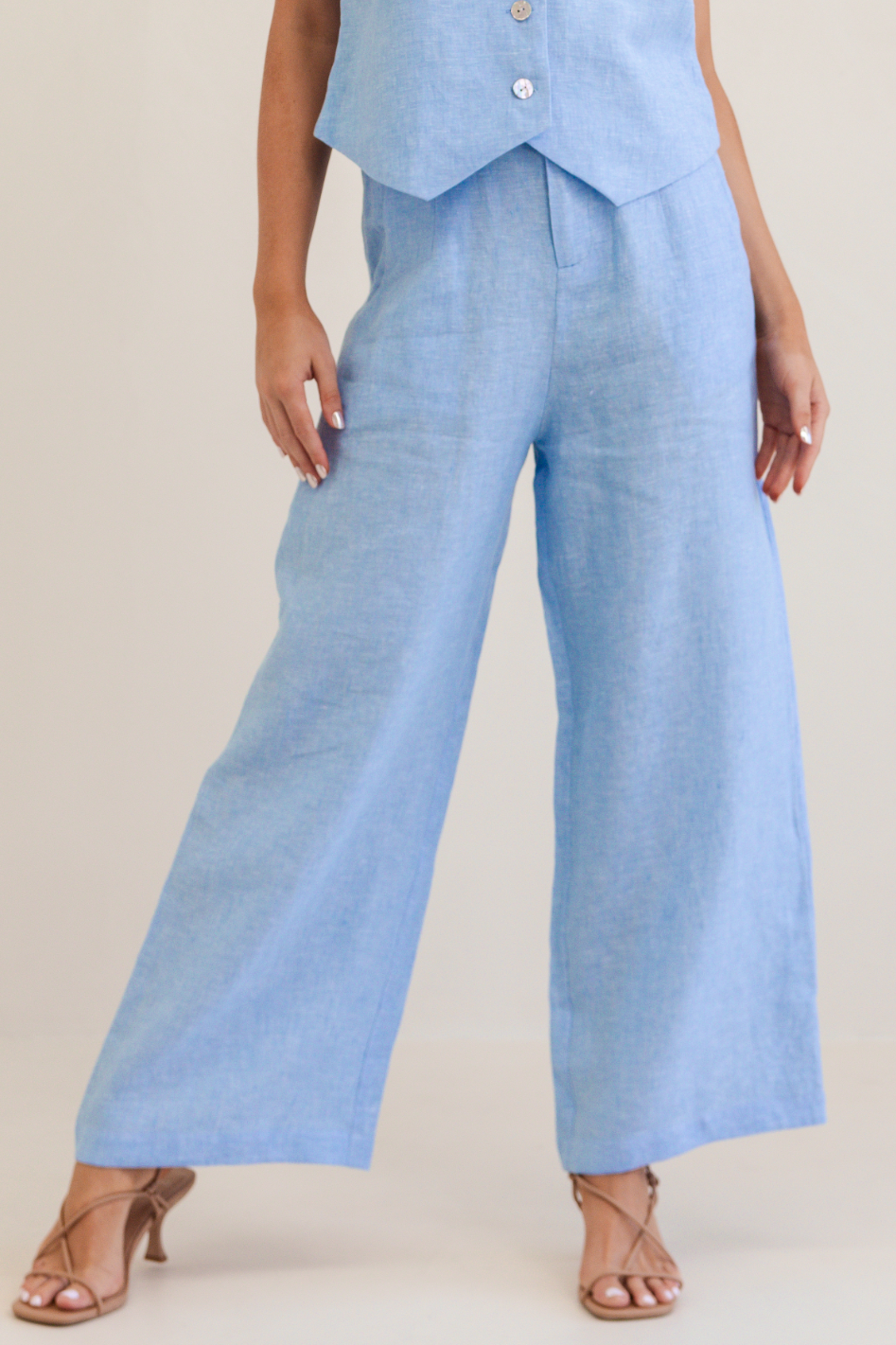 Kaleido Linen High Waisted Wide Leg Pant | Chambray