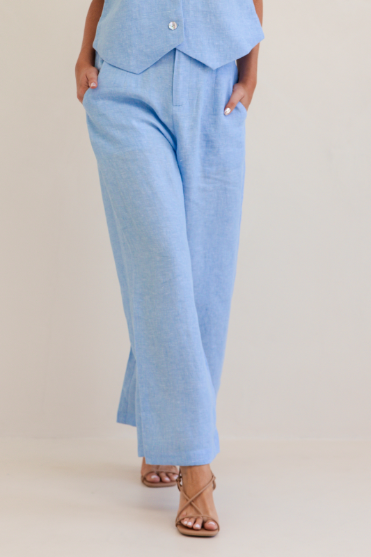 Kaleido Linen High Waisted Wide Leg Pant | Chambray