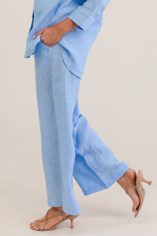 Kaleido Linen High Waisted Wide Leg Pant | Chambray