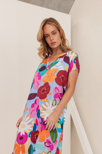 Kaleido Linen Short Sleeve Dress | Bloom Burst