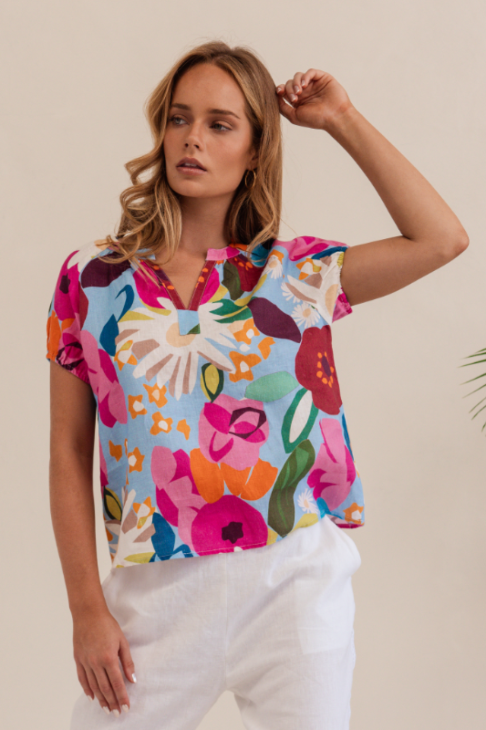 Kaleido Linen Short Sleeve Top | Bloom Burst