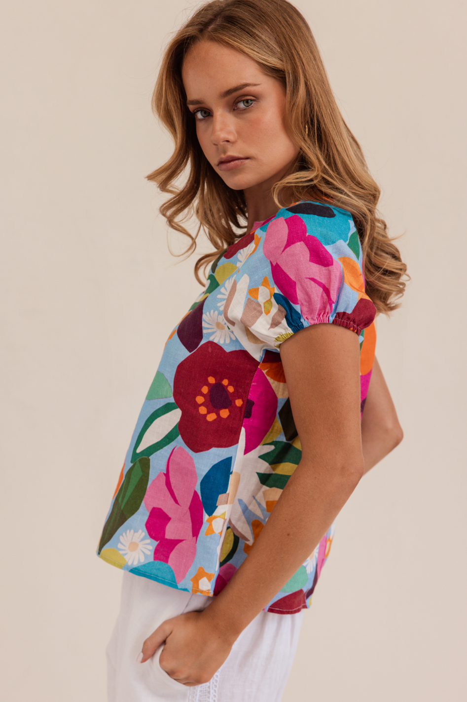 Kaleido Linen Short Sleeve Top | Bloom Burst