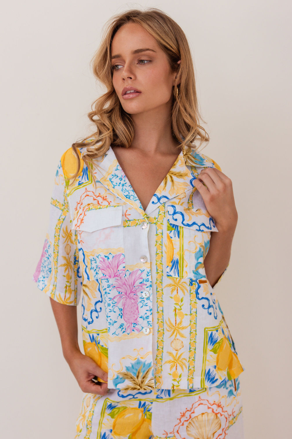 Kaleido Linen Safari Shirt | Amalfi Dreams