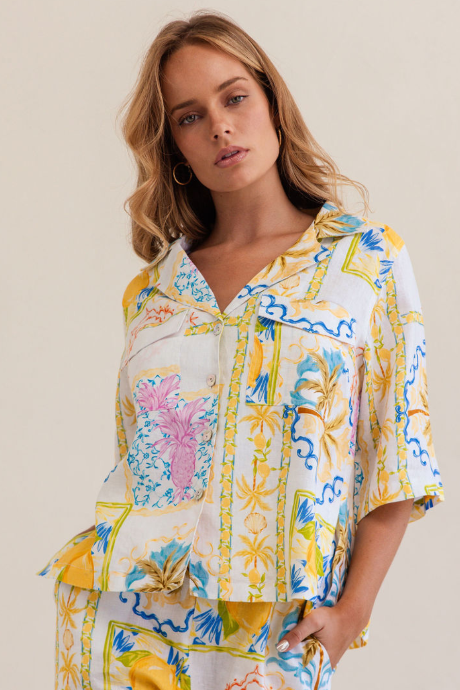 Kaleido Linen Safari Shirt | Amalfi Dreams