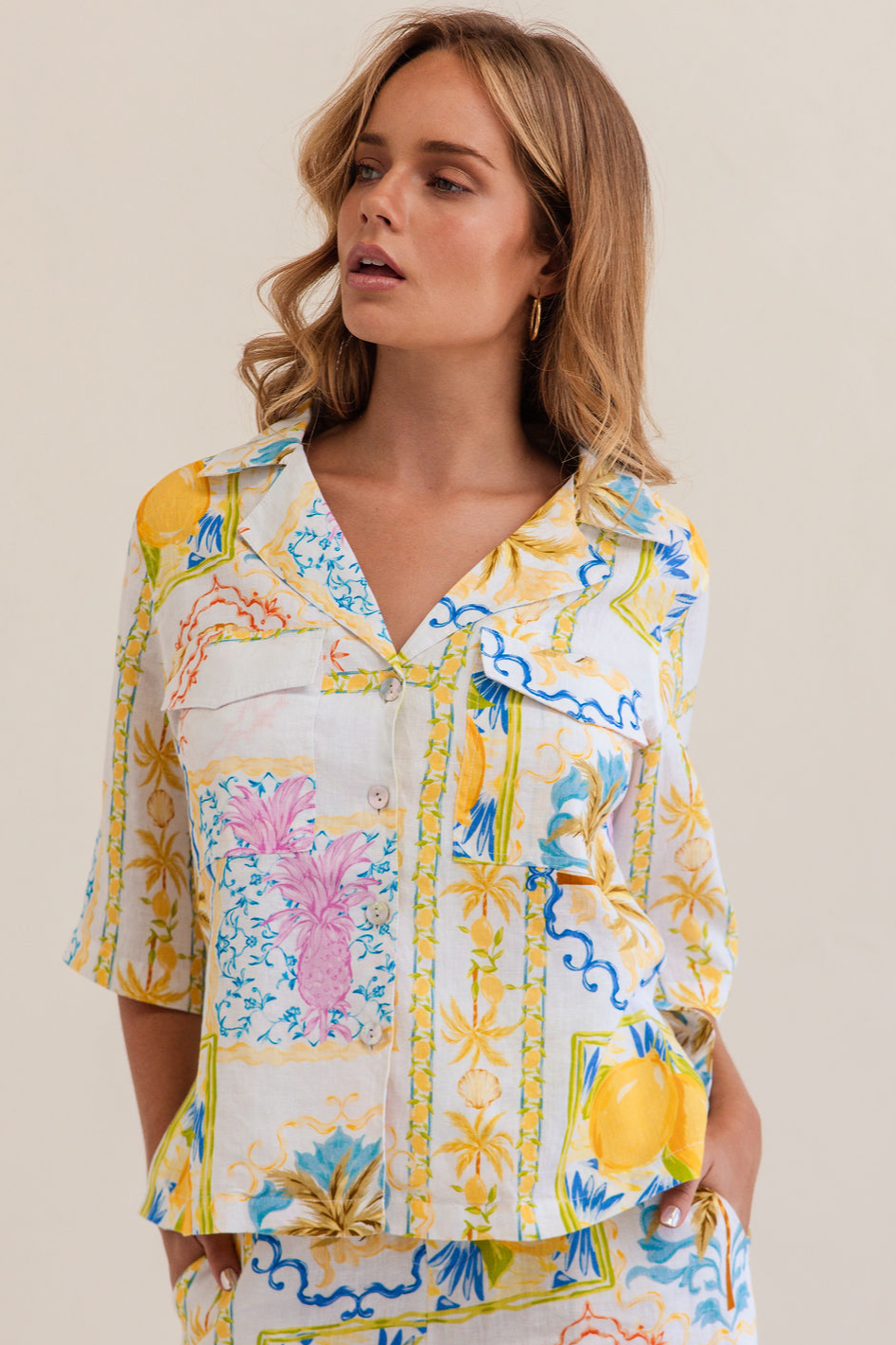 Kaleido Linen Safari Shirt | Amalfi Dreams