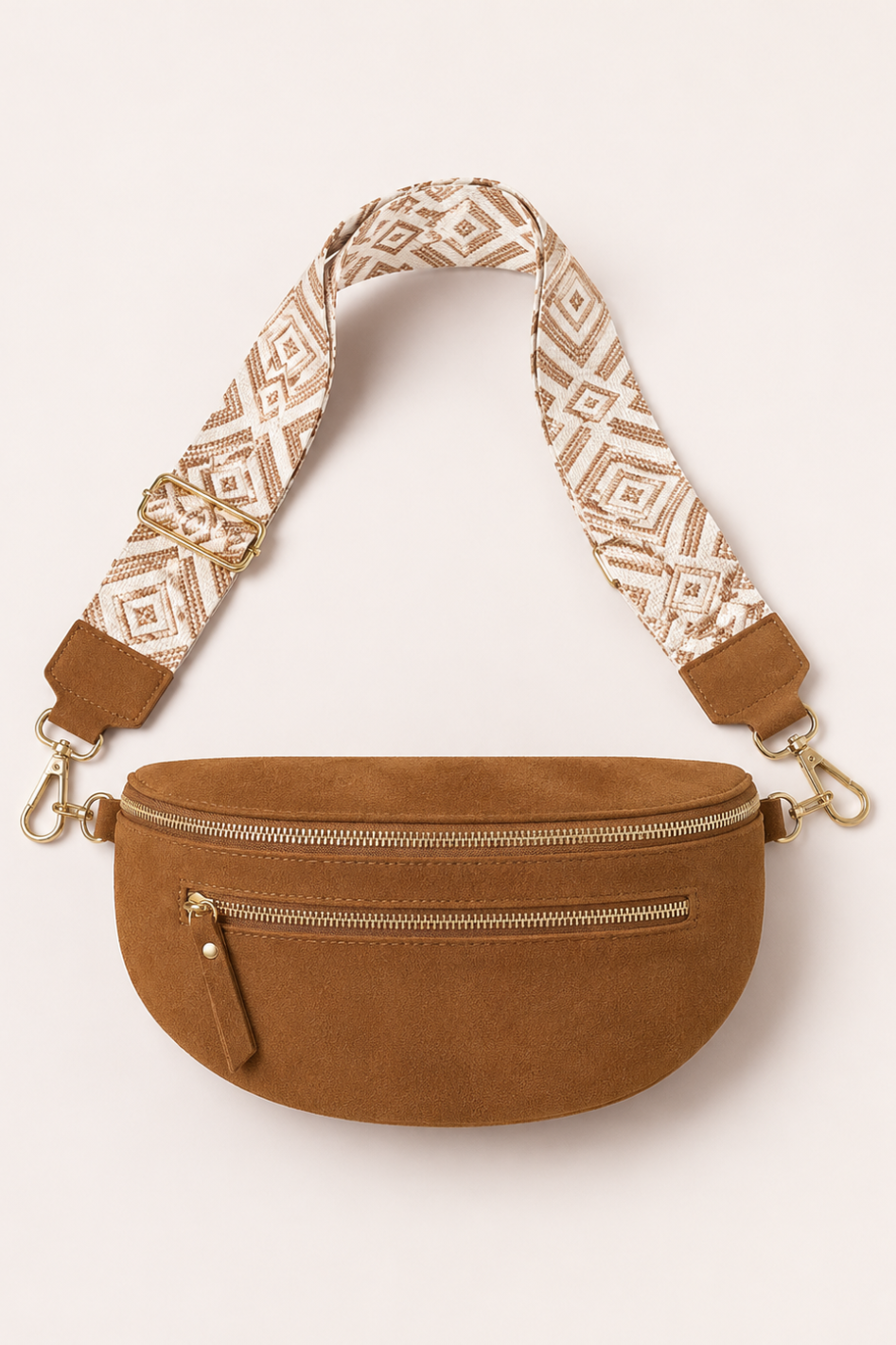 Lauren Vidal Elda Double Zip Bag in Camel