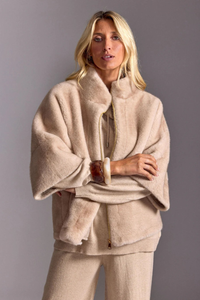 Lauren Vidal Melo 3/4 Sleeve Faux Fur Jacket | Beige